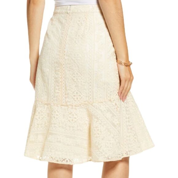 NWT Rachel Parcell Cream Embroidered Flounce Skirt Beige Swan Size Small NEW - Picture 11 of 16